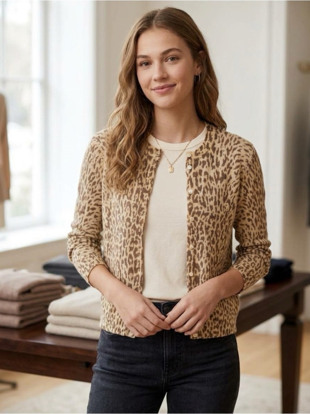 Vintage J. Crew Women's Leopard Print Wool Cardigan  - M - Picture 8 of 8